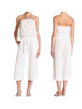 cloth & stone White Strapless Wide-Leg Cropped Jumpsuit
